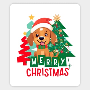 Cute Brown dog Merry Christmas ,Brafdesign Magnet